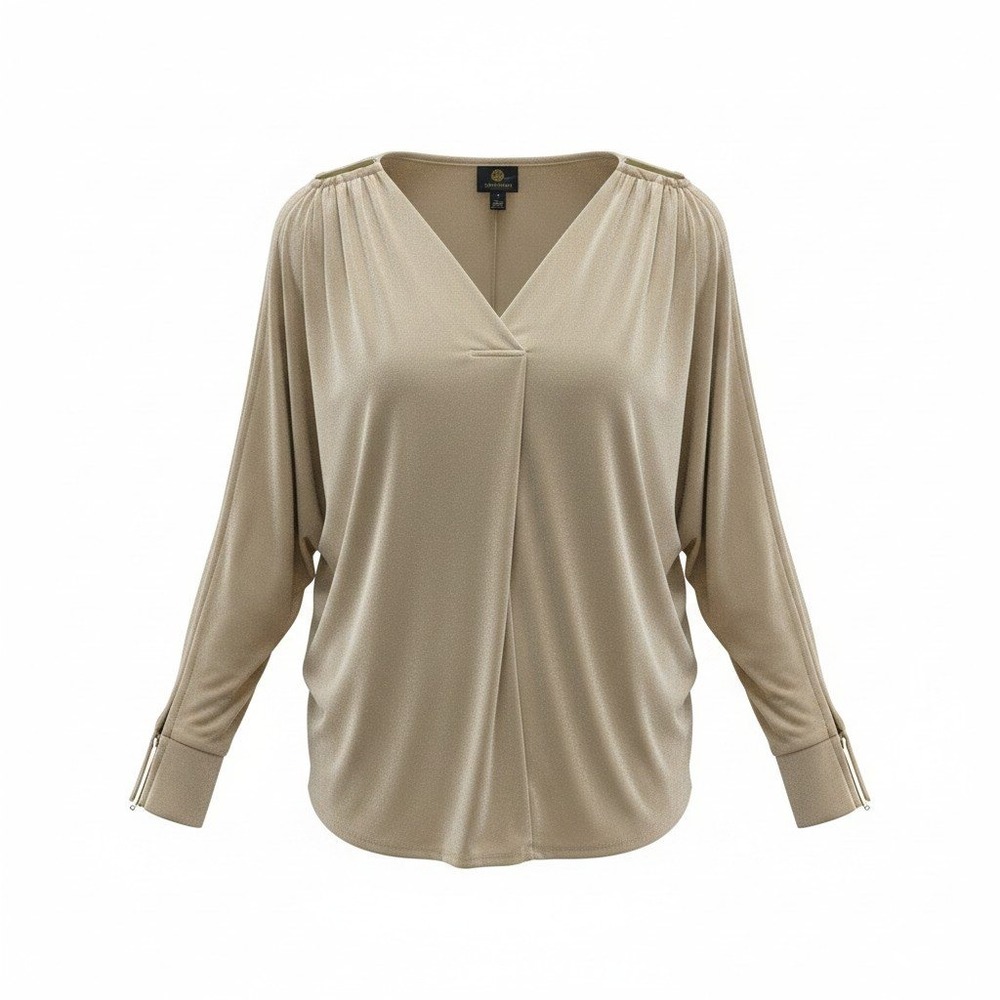 JM Collection Dolman Top Women Small Gold Excellent Cold Shoulder Metallic VNeck
